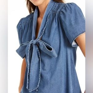 INC Tie-Neck Denim Baby Doll Blouse